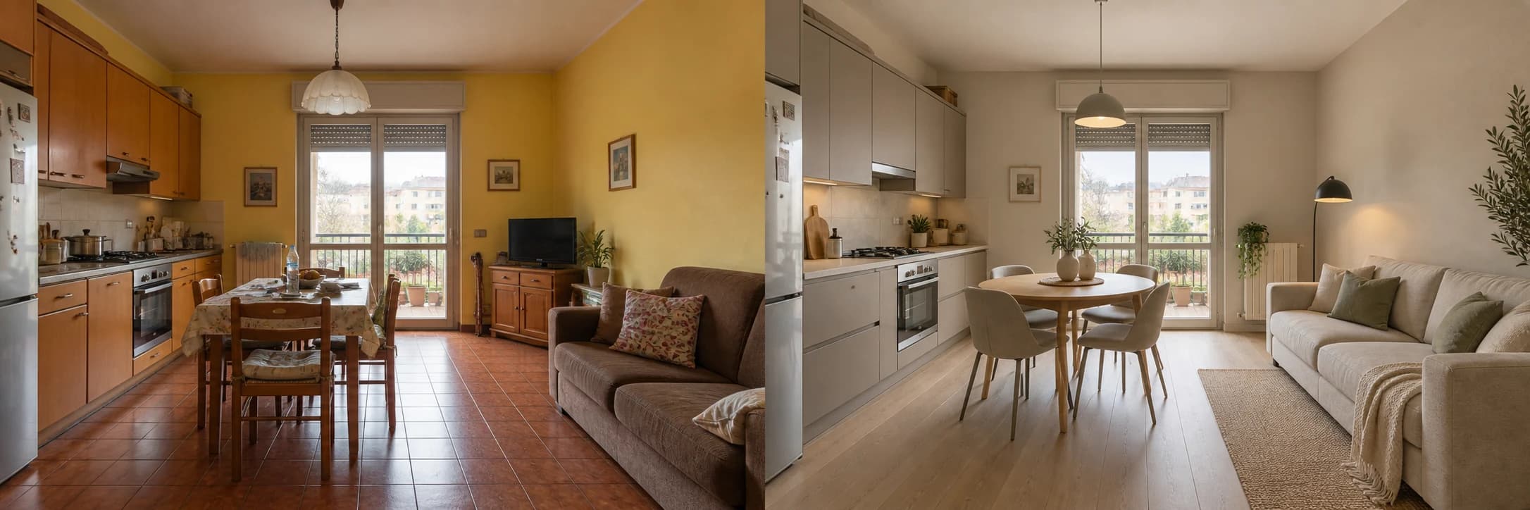 Spunto per il rinnovo di una zona giorno con cucina e soggiorno
