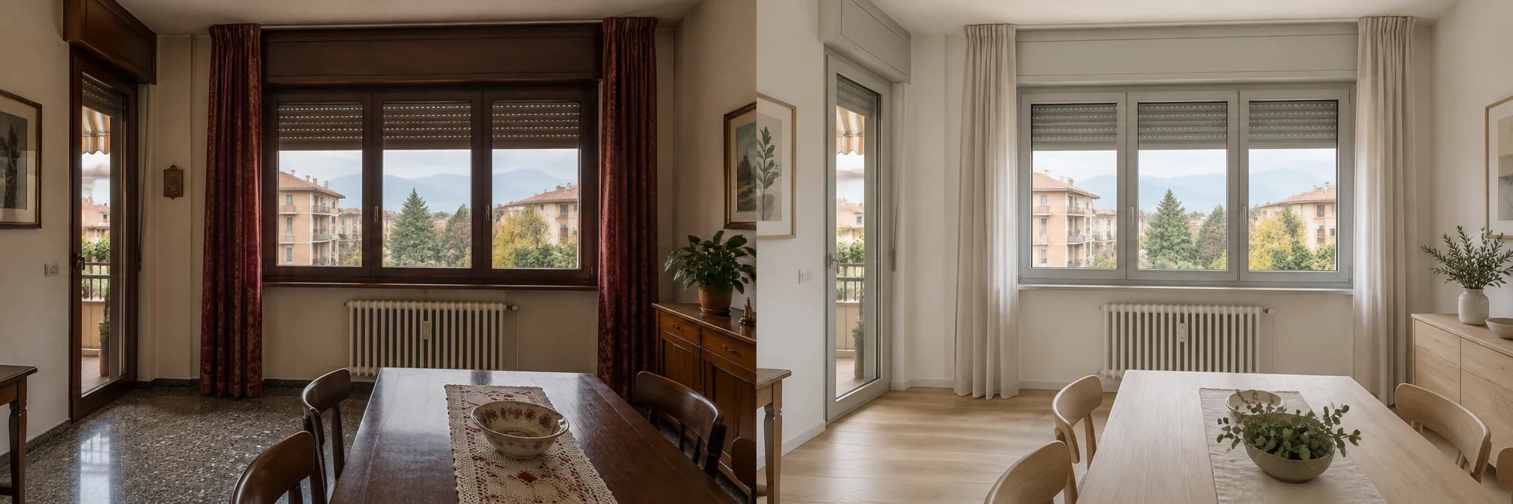 Idea di trasformazione di un ambiente con serramenti rinnovati e luce naturale